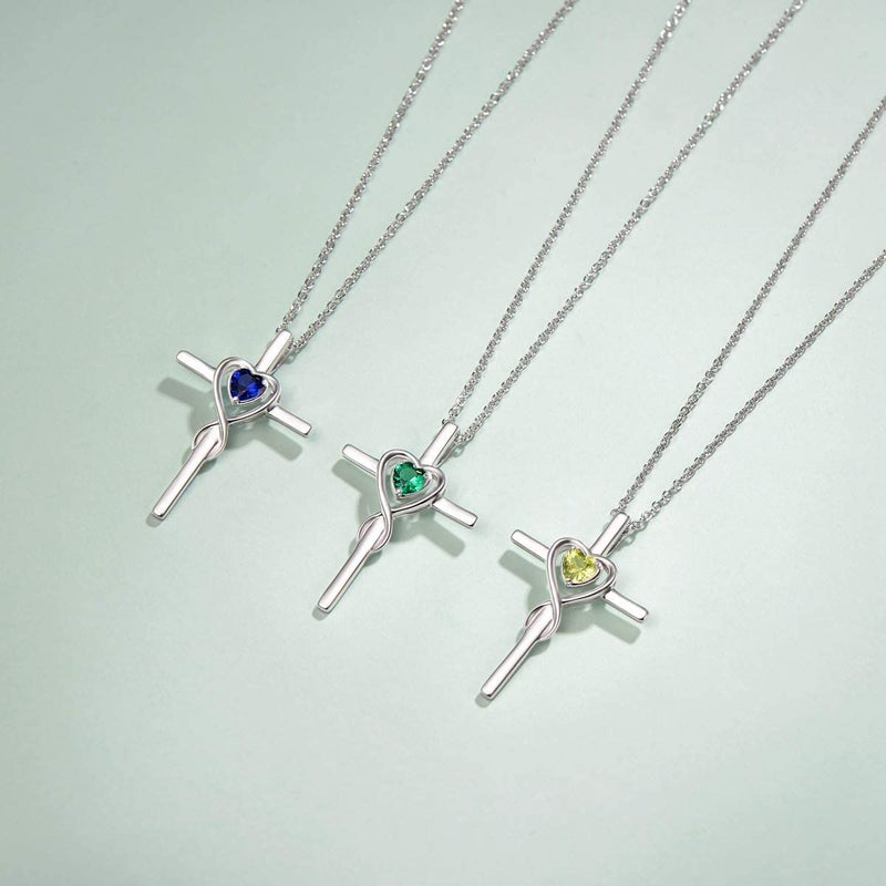 FANCIME Amethyst Cross Necklace For Women Sterling Silver February Birthstone Necklace Amethyst Heart Infinity Cross Pendant Fine Jewelry Gifts for Women - Image 3